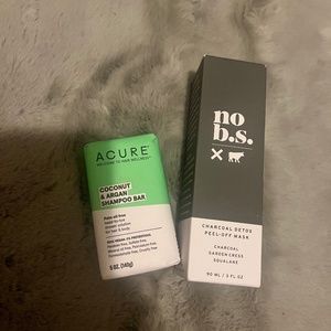 No BS peel-off charcoal mask and Acure shampoo bar